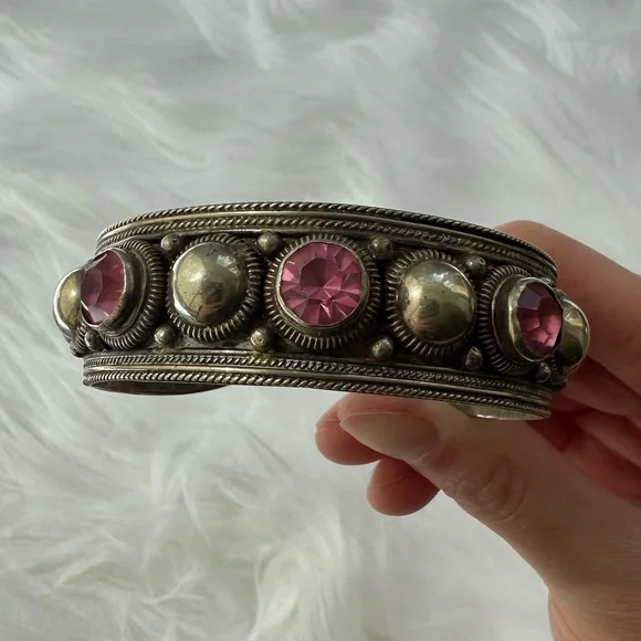 Vintage Siam Sterling Pink Tourmaline Bracelet Cuff